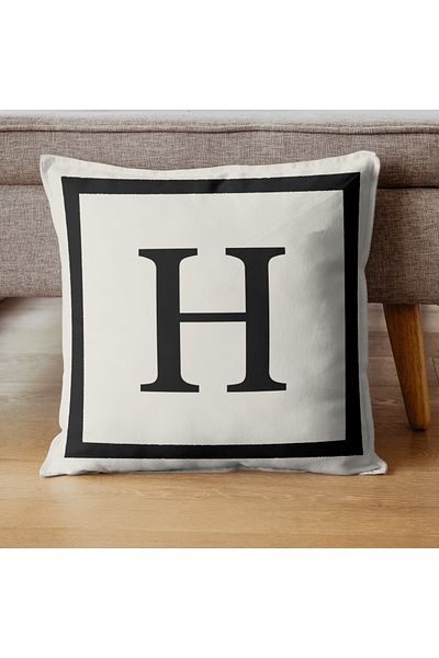 PerdeYap1980 Letter H Letter Throw Pillow Case - 43X43 cm Cream-Black Gift Decorative Pillowcase