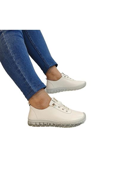 Voyager 9050 White Genuine Leather Transparent Sole Shoes