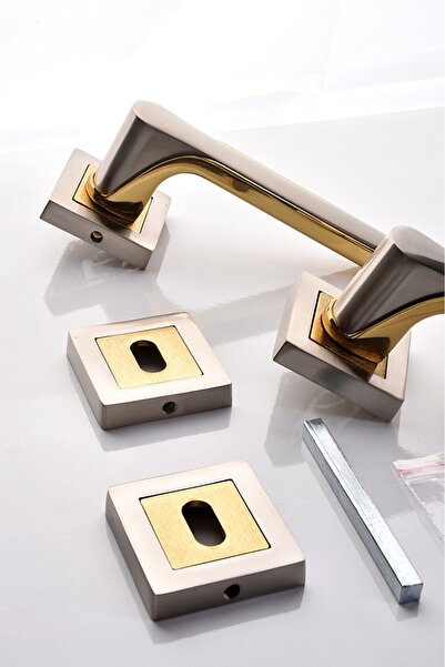 ararsanburada Kare Rozetli Krom-gold Oda Kapı Kolu 1 Takım (ÖN VE ARKA)