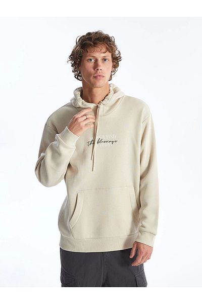 LC Waikiki Ανδρικό χοντρό κουκούλα Lcw Casual Beige μακρυμάνικο εμπριμέ