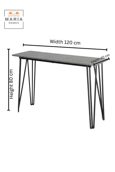 MARIA HOMES Console Table Wooden Grey Surface and Sturdy Metal Legs Height 80 cm Width 120 cm Depth 40 cm