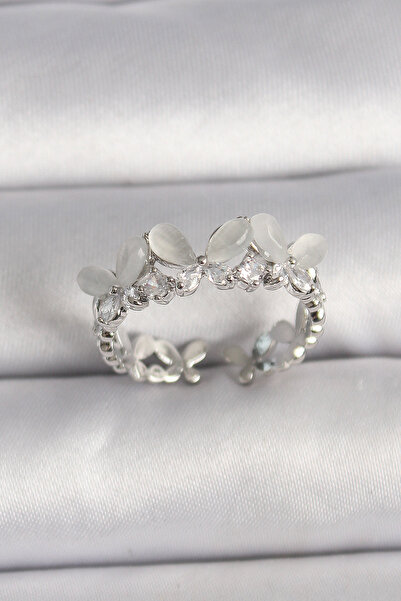 Skygo Brass Silver Color Zircon Stone White Enamel Model Adjustable Ring - Tj...