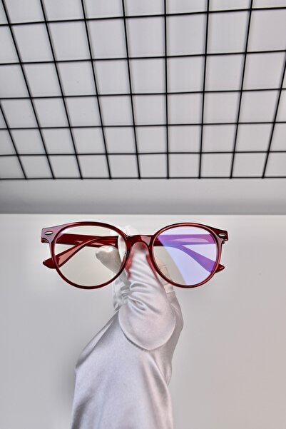LOOKUP NEW Burgundy Red Round Oval Clear Women's Unisex Blue Light Protection Screen Goggles Glasses