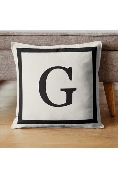 PerdeYap1980 Lettered Throw Pillow Cover - Letter g Patterned, 43X43 Cm, Cream-Black Gift Decorative Pillow Cover