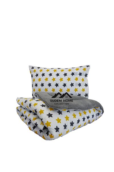 Sudem Home Collection Single Plush Welsoft Quilt and Pillowcase Yellow Star