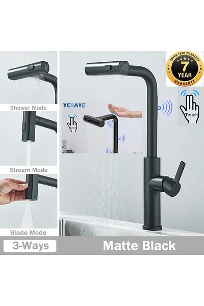 OEM Black Smart Waterfall - Touch, 3 Functions, Spiral Kitchen Sink Faucet