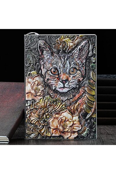 Debug Hediyelik Deri Defter 3d Kedi Kabartmalı Defter