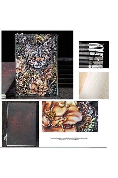 Debug Hediyelik Deri Defter 3d Kedi Kabartmalı Defter