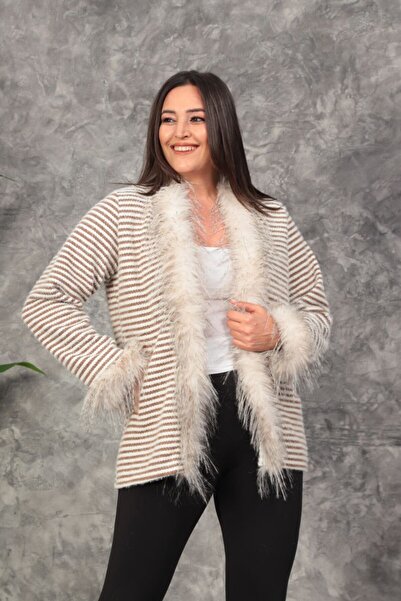 YMN COLLECTİON KADIN BÜYÜK BEDEN KÜRKLÜ HIRKA