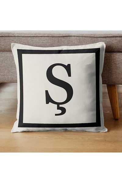 PerdeYap1980 Lettered Throw Pillow Cover - Letter Sh - Gift Decorative Throw Pillow Pillow Cover 43 X 43 cm Cream-Black