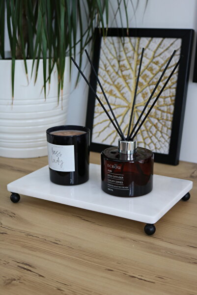 FARALYAHOME MERMER 27X17 CM BONCUK SİYAH AYAKLI SUNUM TEPSİSİ