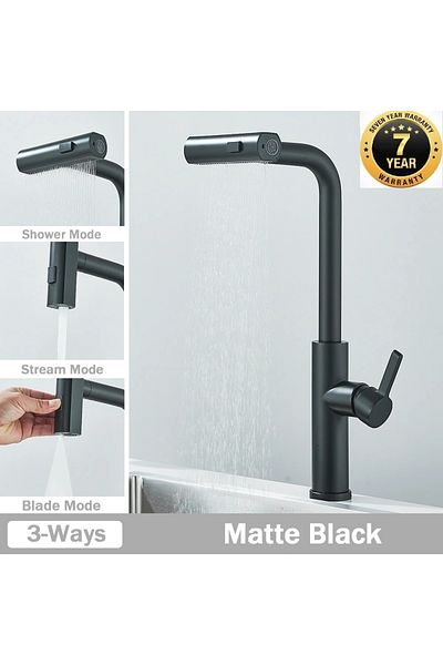 OEM Black Spiral Mat Kitchen Sink Faucet - Shower Waterfall 3 Functions
