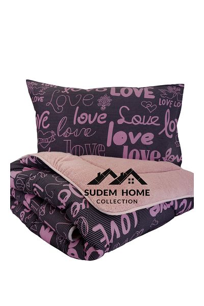 Sudem Home Collection Single Double Sided Plush Welsoft Quilt and Pillow Case Fluffy Fleece Quilt Powder Love