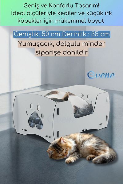Evene Large Cat Bed Decorative Wooden Durable White Color Model 6
