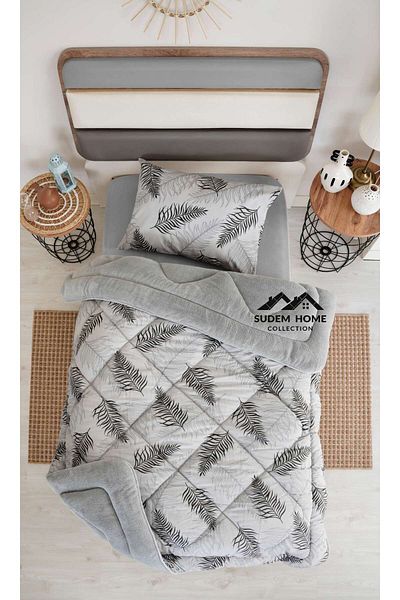 Sudem Home Collection Gray Feather Single, Diagnostic Fuel Feather Peluso Welsoft Quilt and Pillow Case