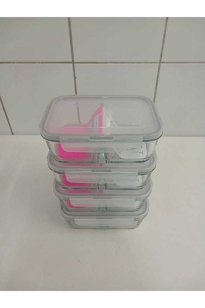 LAV Feyzade Fresco Set of 4 - 1120Cc Rectangular, Two-Section Ziplock Glass Storage Container (Frs-297)