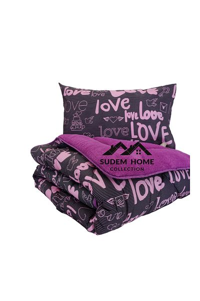Sudem Home Collection Single Double Sided Plush Welsoft Quilt and Pillow Case Fluffy Fleece Quilt Plum Love