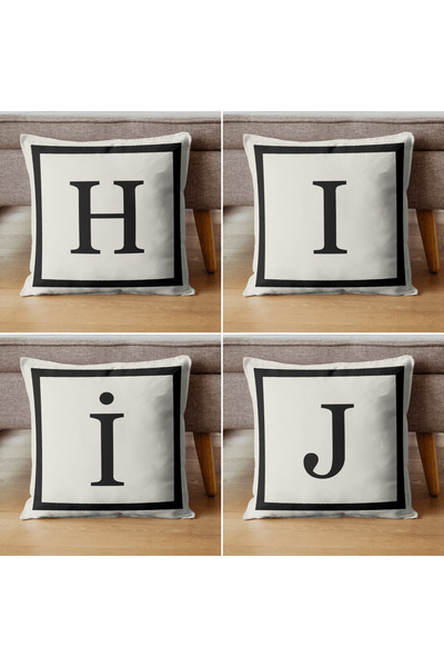 PerdeYap1980 Letter Cushion Cover - Letter a - Gift Decorative Cushion Cover 43X 43 cm Cream-Black