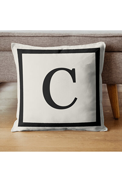 PerdeYap1980 Față de pernă decorativă cadou cu model litera C - 43x43 cm crem...