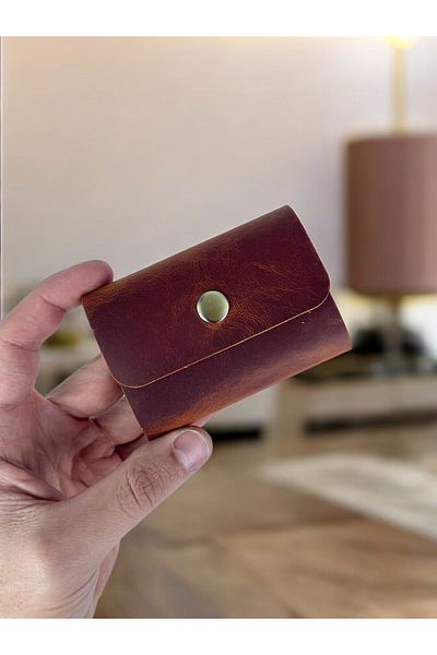 TeriArte Genuine Leather Palm Card Holder, Real Leather Minimal Card Holder, Single Snap Wallet, Unisex Card Holder