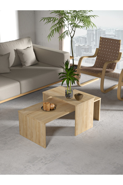 PDMPOİNT DOLAP MARKET Koton 2'Li Orta Sehpa | Salon Sehpası - Safir Meşe