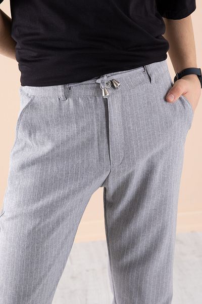 Cansın Mini Gray Boy's Striped Double Leg Jogger Trousers 20045