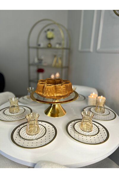 AHLE HOME 18 Parça Herenica Gold Çay Ve Pasta Seti 6 Adet Çay Bardağı 6 Adet Çay Tabağı 6 Adet
