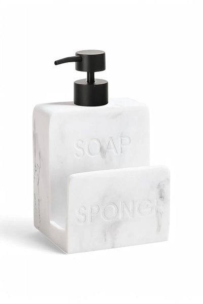 Homerest White Marble Pattern Liquid Soap Dispenser, Marble Model Modern Liquid Soap Dispenser, Soap Dispenser with Sponge Dispenser Compartment