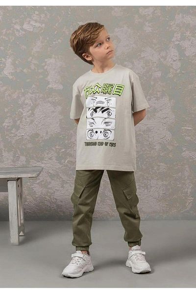 Magu Boy's Green Waisted Elastic Cargo Pants