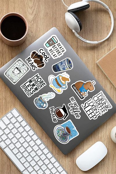 AR Sticker مجموعة ملصقات الكمبيوتر المحمول ذات الطابع القهوة 5
