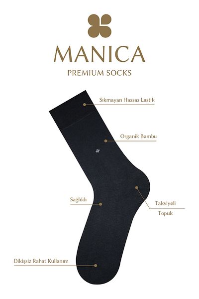 MANICA Мъжки зимни бамбукови чорапи до глезена, 6 чифта - черни