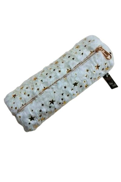 Glanart Light Cream Plush Pen Holder - Cylinder Single Compartment and Lined