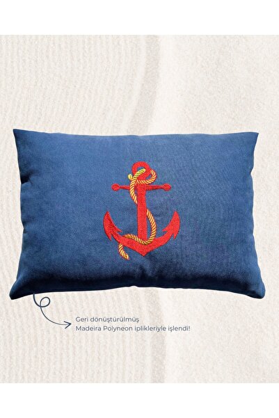 Elegancembroidery Marin Desen Çapa Nakışlı Kırlent Kılıfı