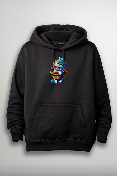 Merch&ice Unisex Sweatshirt with Fancy Cat Print in Colorful Glasses Basket