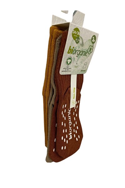 Bibaby Organik Çorap Soket 3lü Kaymaz New Hardal