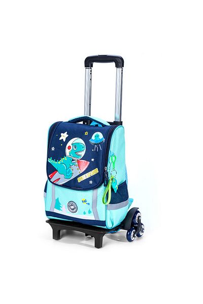 Eazy Kids حقيبة مدرسية ديناصور في الفضاء مع عربة - أخضر