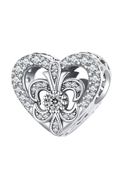 Fubena Süslü Taşlı Kalp Gümüş Charm