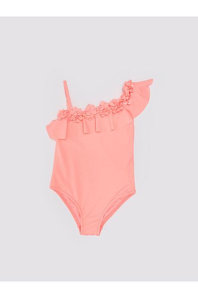 DEEP BEACH Pink Floral Detailed Girl's Swimsuit