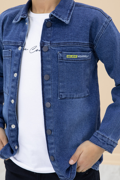 Cansın Mini Синій джинсовий сорочковий принт на футболці, штани для хлопчиків, 3-х предметний комплект