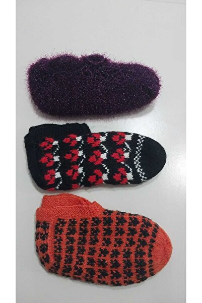 Papatyam 3 Adet El Örgüsü Beş Şiş/El İşi Patik/Çeyizlik Patik/Örgü/Ev Patiği/...