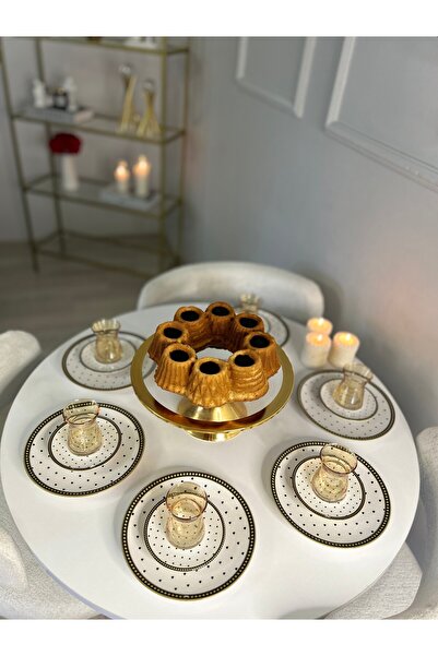 AHLE HOME 18 Parça Herenica Gold Çay Ve Pasta Seti 6 Adet Çay Bardağı 6 Adet Çay Tabağı 6 Adet