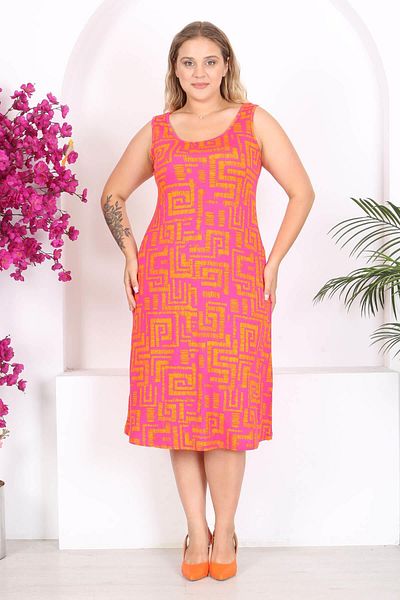 Mooi XXL Orange Pink Labyrinth Pattern - Plus Size Sling Dress
