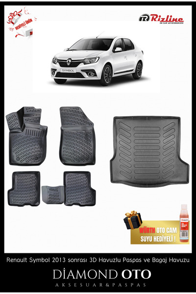 Rizline Renault Symbol 3d havuzlu paspas ve bagaj havuzu 2013-2014-2015-2016-...