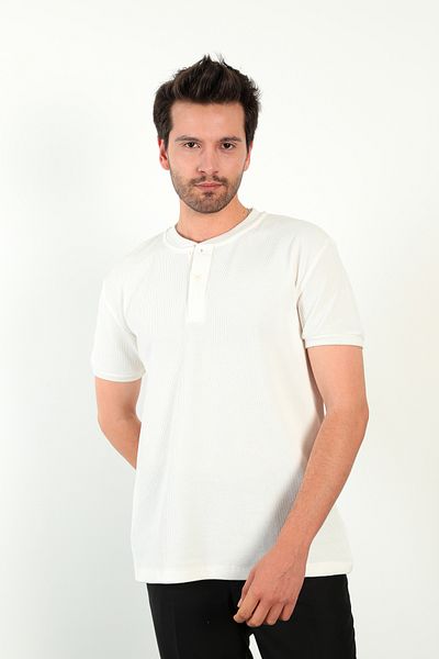 ModaPlaza Ανδρικό μπλουζάκι με κουμπιά Waffal γιακά 2737