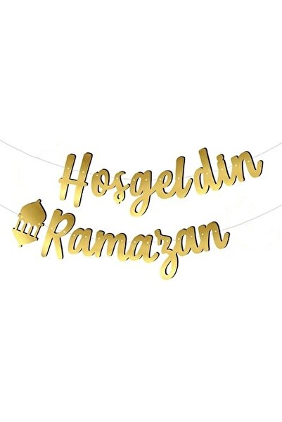 GÜZELYÜZ AVM Hoşgeldin Ramazan Yazılı Kaligrafi Banner Gold Renkli 180x20 Cm Ramazan Bayramı Altın Renginde Süs