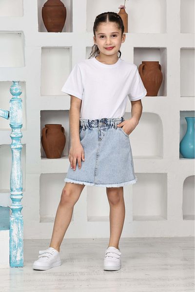 yns coolstar New Season Waist with Elastic Denim Skirt and T-Shirts 2-Piece Set