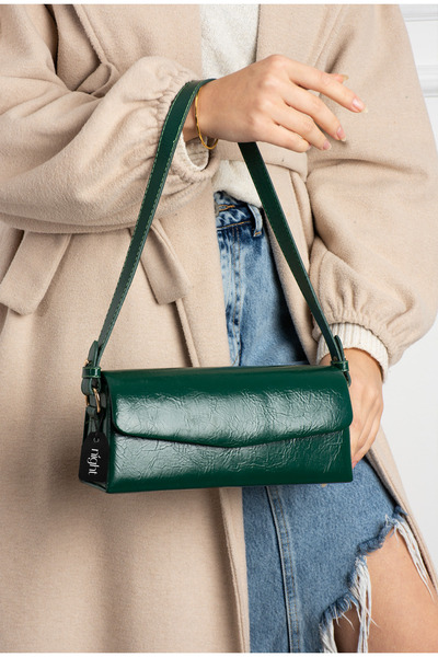 Night حقيبة يد وكتف نسائية من الجلد باللون الأخضر موديل Gloria
