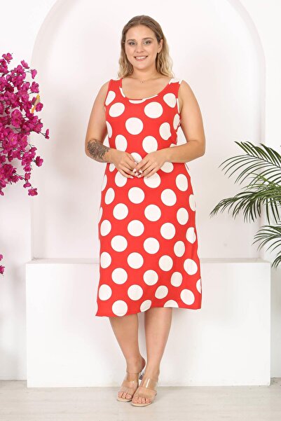 Mooi XXL Plus Size Women's Dress - Red, White, Polka Dot Pattern and Strap