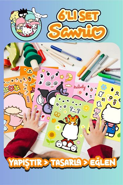 Piksel Grafik Sanrio Kawaii Kids Face Make Puzzle - Anime with Stickers Set001