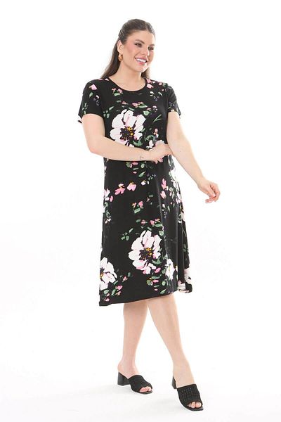 Mooi XXL Rochie midi cu model floral alb-negru pentru femei